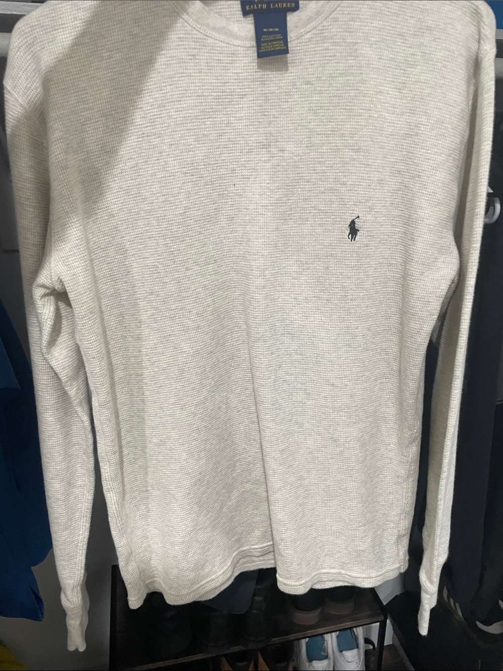 Ralph Lauren Men’s Cream Crewneck Sweatshirt with Navy Pony